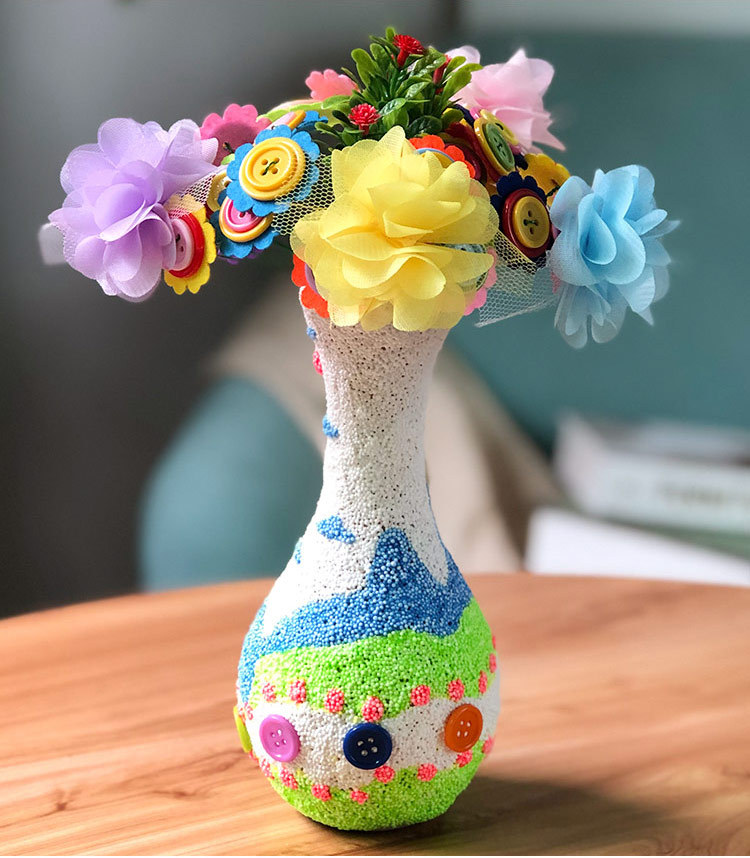 纽扣花束雪花泥花瓶儿童玩具 diy手工制作材料亚马逊热销创意礼物