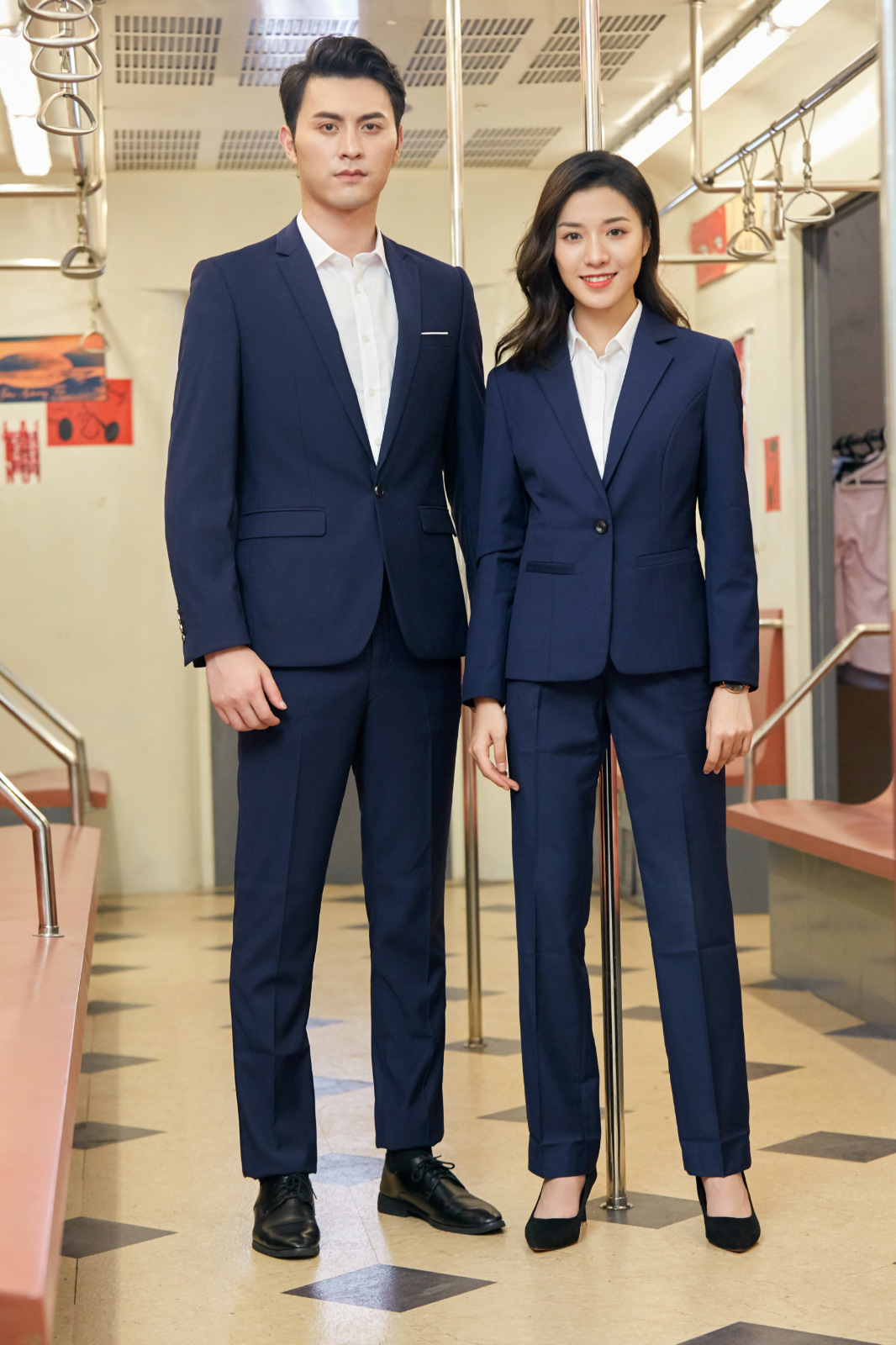 高端青年男女西服套装修身休闲双扣外套韩版修身职业商务正装秋冬