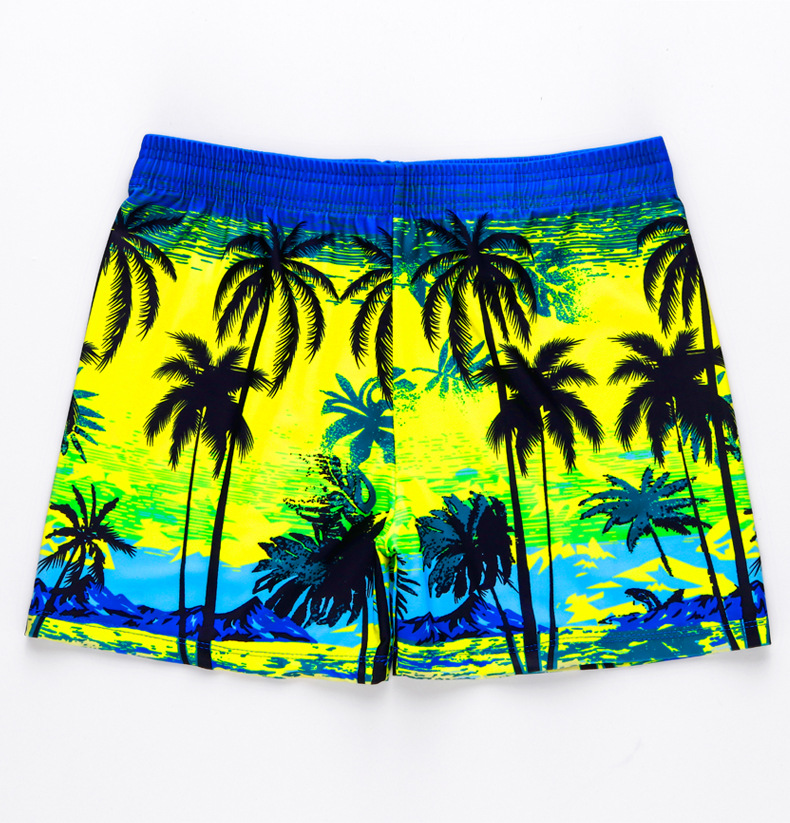 2019创意男士休闲椰树印花沙滩裤抽绳平角游泳裤游泳装备厂家直销