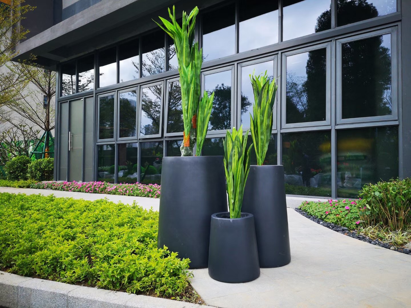 玻璃钢现成模具花钵组合三个花箱组合黑色花钵组合