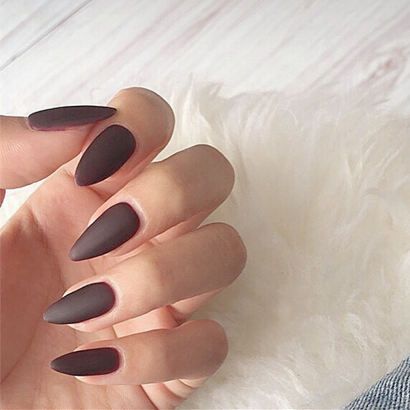 503-深咖尖头磨砂 穿戴美甲ins风欧美新娘日韩假指甲贴片