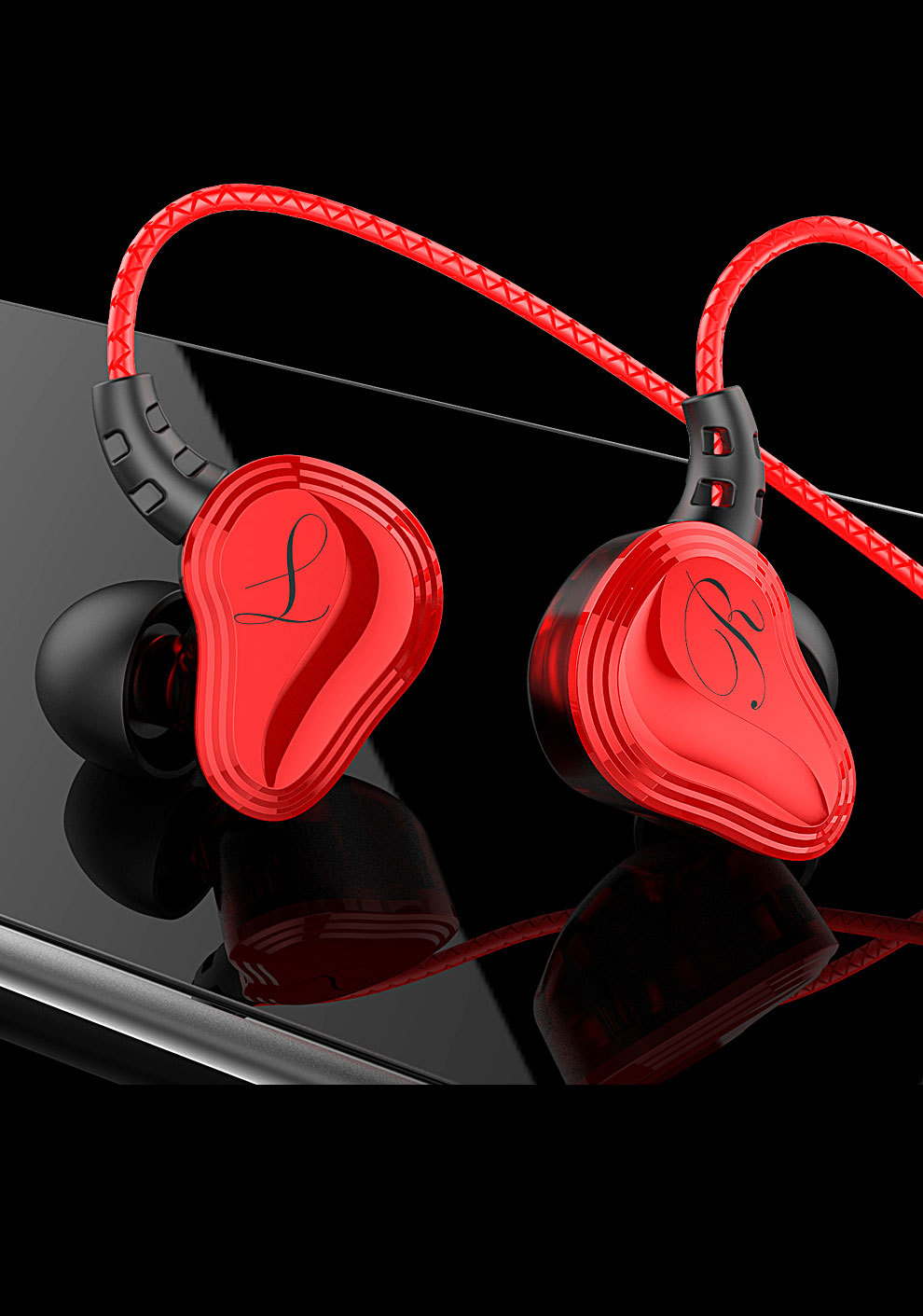 直销双动圈音乐耳机 入耳式跑步游戏音乐重低音线控hifi通用耳机