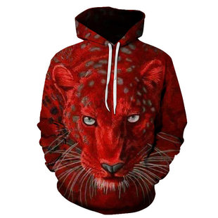 2019红色豹子炫酷卫衣7色可选秋冬连帽运动衫3d打印连帽卫衣外套