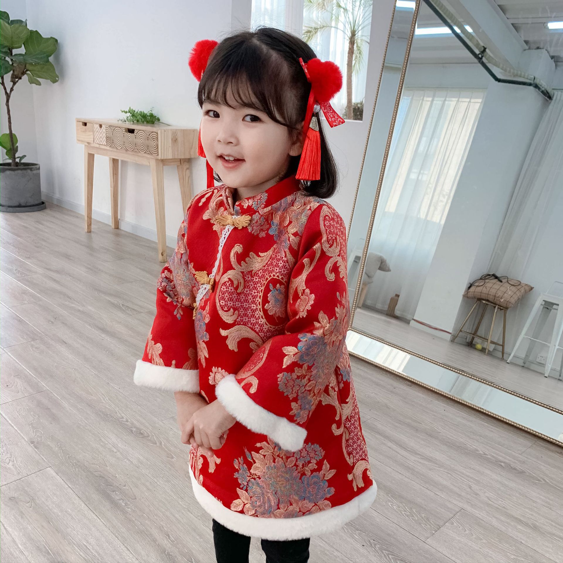 ggdddm19670新款中国风女童复古盘扣唐装连衣裙tzf