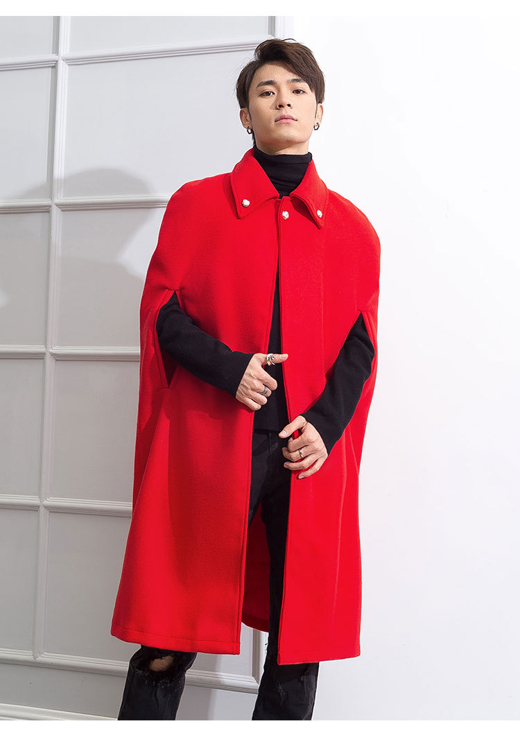 跨境外贸欧美日韩一件代发批发现货披肩男冬季斗篷式加厚长款翻领