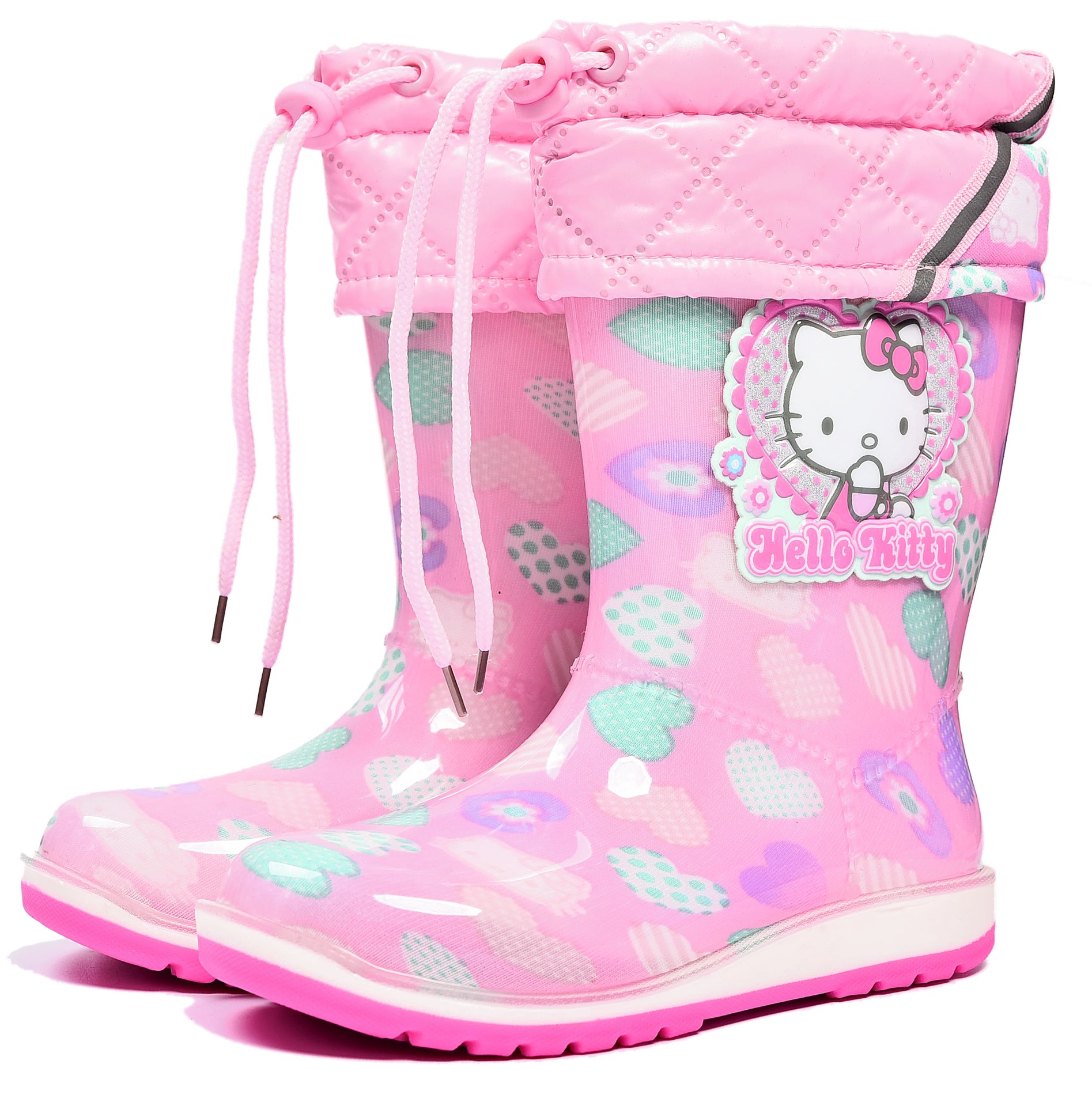 正品hellokitty儿童雨鞋女童雨靴加绒可拆卸公主水鞋防滑小孩胶鞋