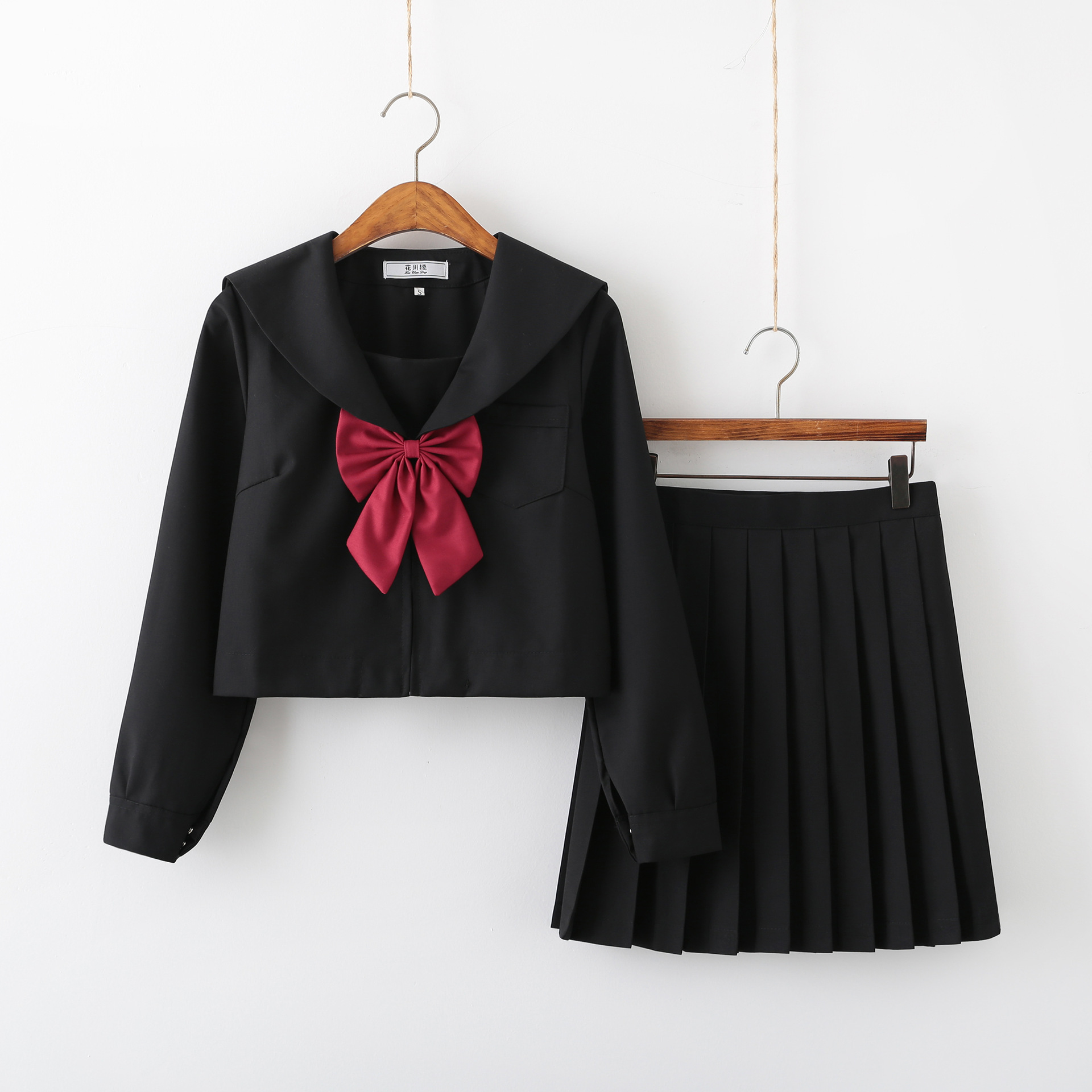 日系软妹jk制服水手服 黑无本关西襟格子裙套装 纯黑襟百搭基本款