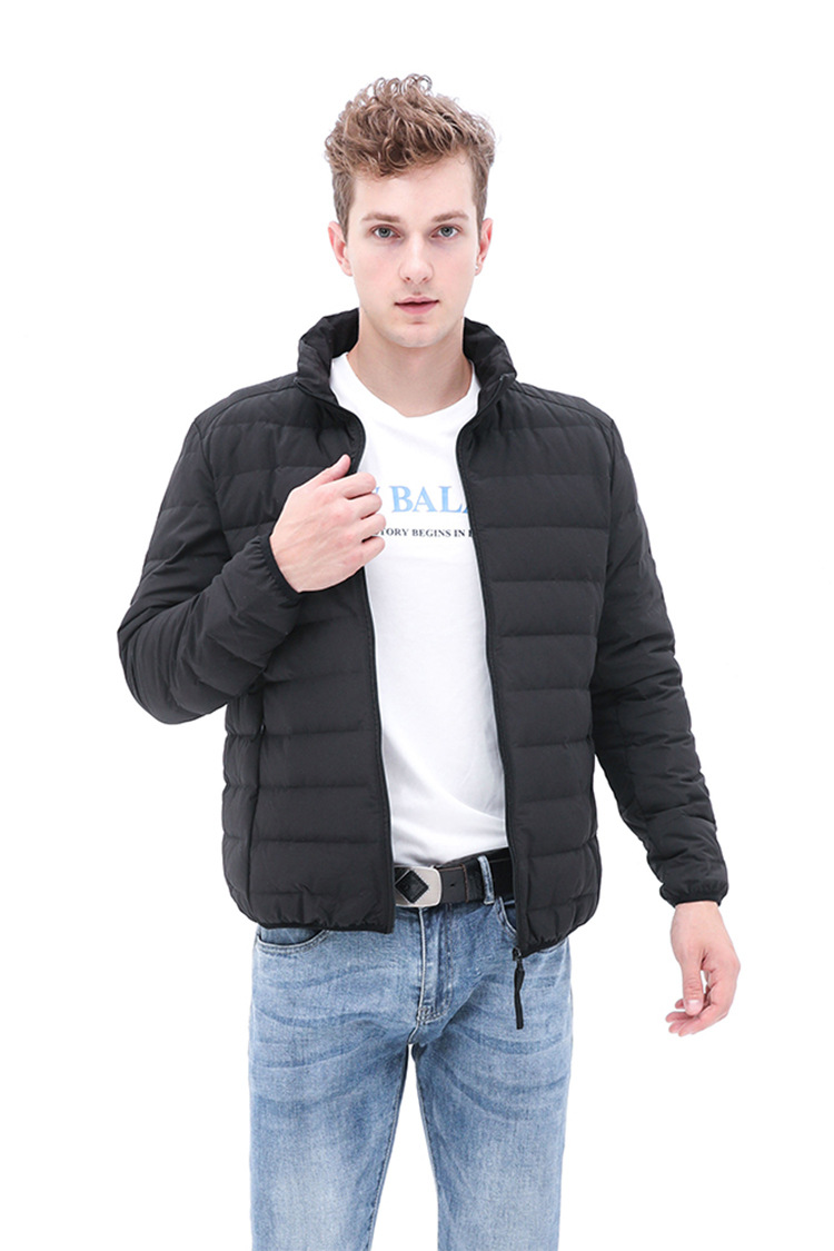 不钻绒高端无缝跨境轻薄羽绒服男90%白鸭绒双层免缝立领大码