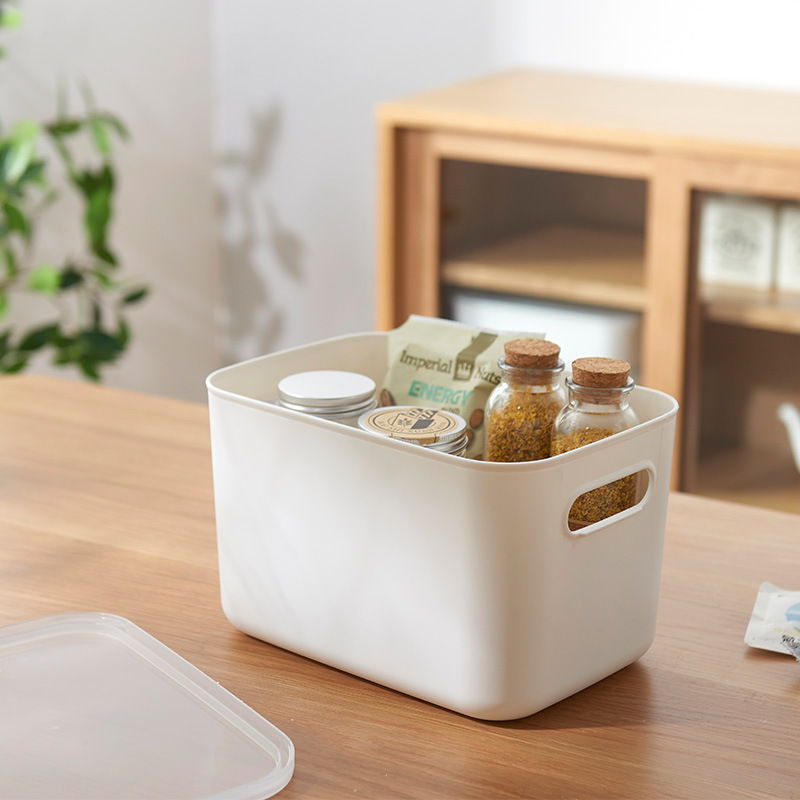 Japanese-Style Pure White Storage Basket Wardrobe Drawer Finishing Box Desktop Cosmetics Storage Box Covered Stationery Box