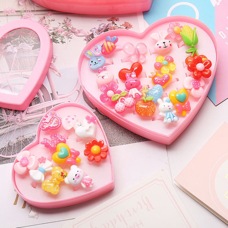 Children's Ring Ring Baby Girls Jewelry Jewelry Box Toy Cartoon Plastic Ring Small Ring Gift Kindergarten