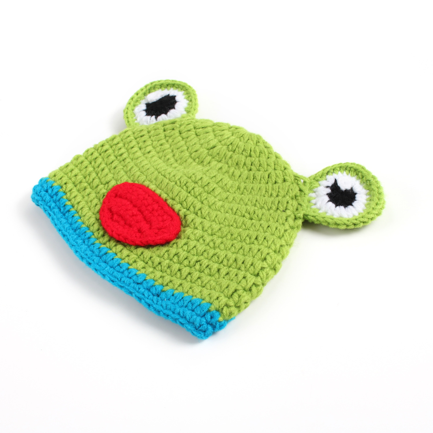 新款 纯手工编织毛线婴儿青蛙帽子 可爱俏皮青蛙宝宝儿童护耳帽子