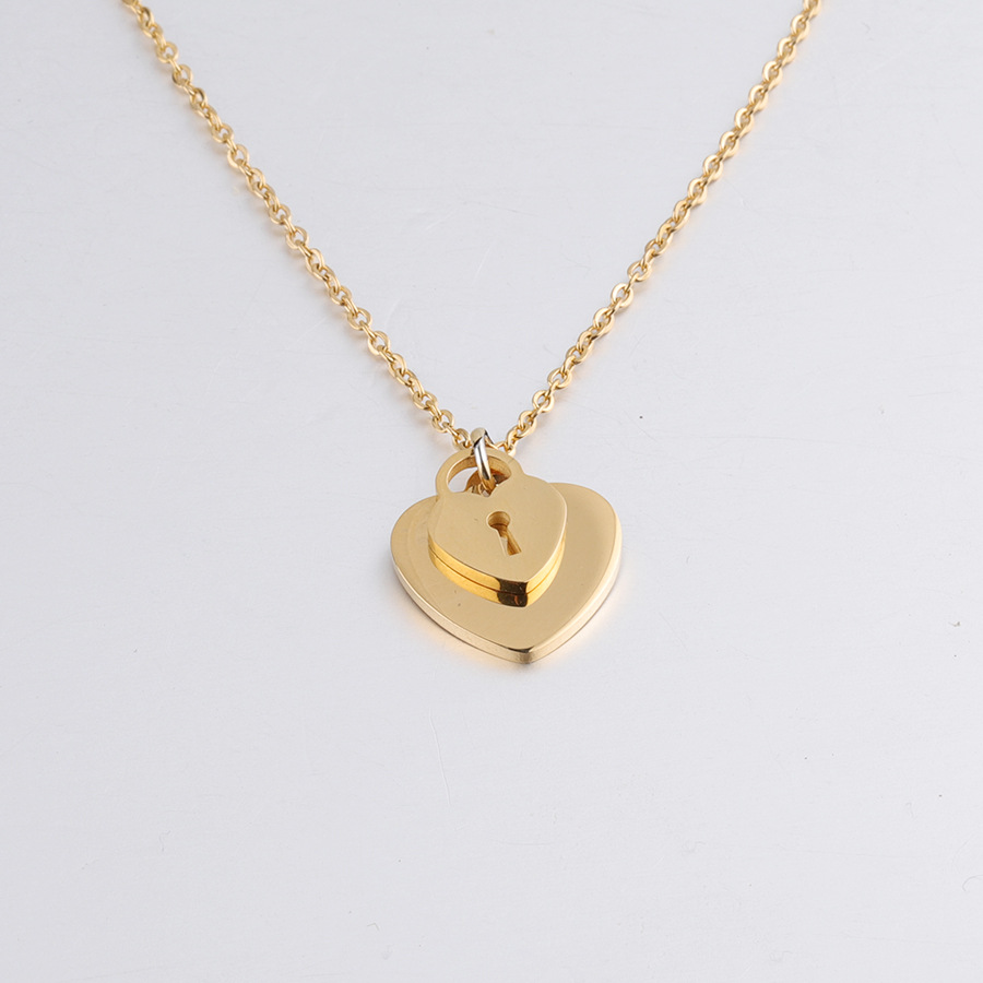 镜面不锈钢 桃心爱心项链 同心锁 爱心钥匙项链 情侣项链饰品