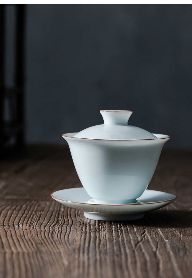 景德镇玉泥青白瓷茶具套装 陶瓷简约功夫茶具公司礼品盒logo