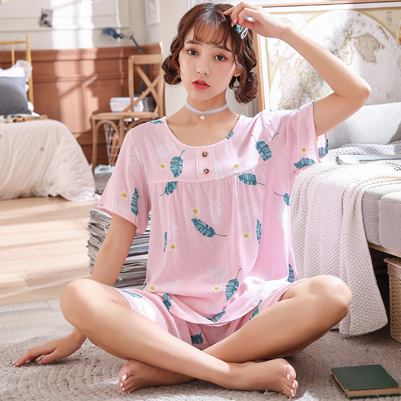 Summer New Cotton Silk Pajamas Women's Short-Sleeved Artificial Cotton Pullover Set Thin Popular Factory Direct Sales Generation Hair