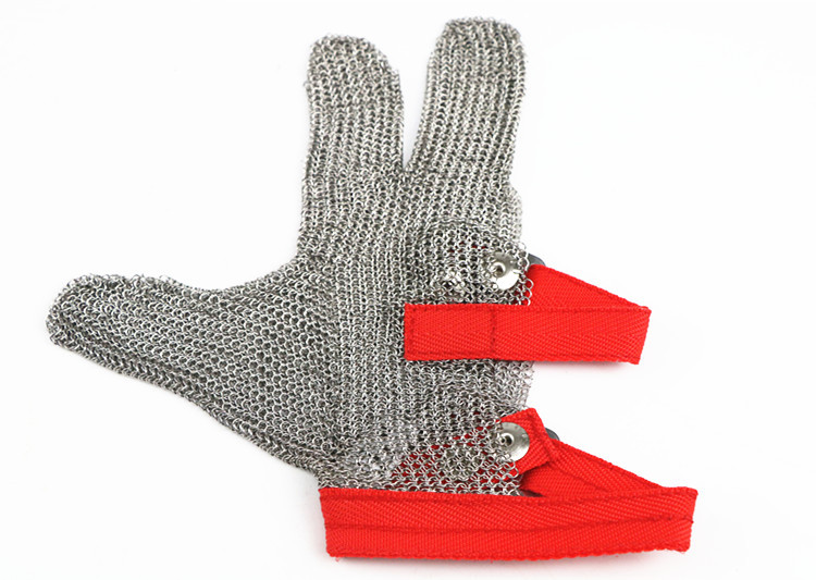 进口钢环防割手套服装裁剪铁手套防电锯刀割不锈钢 三指钢丝手套