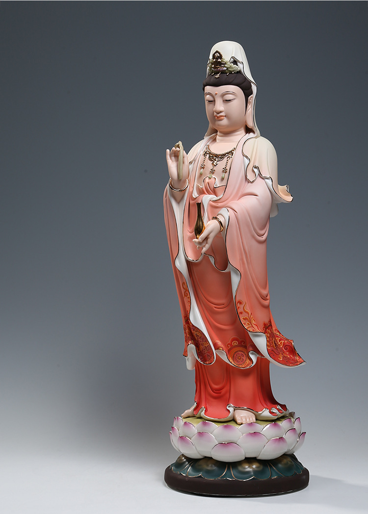 【上美】陶瓷26吋立全莲观音菩萨像彩绘佛像工艺品摆件精工彩站像