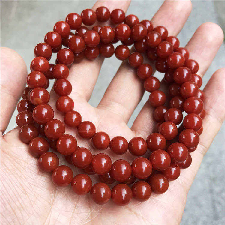 南红8-10mm佛珠长链柿子红佛珠10颗手链多圈蒙料满肉佛珠