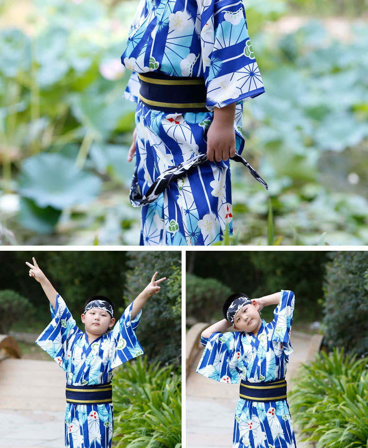 日本和服男童版蓝色剑雨和风传统男孩和服套装