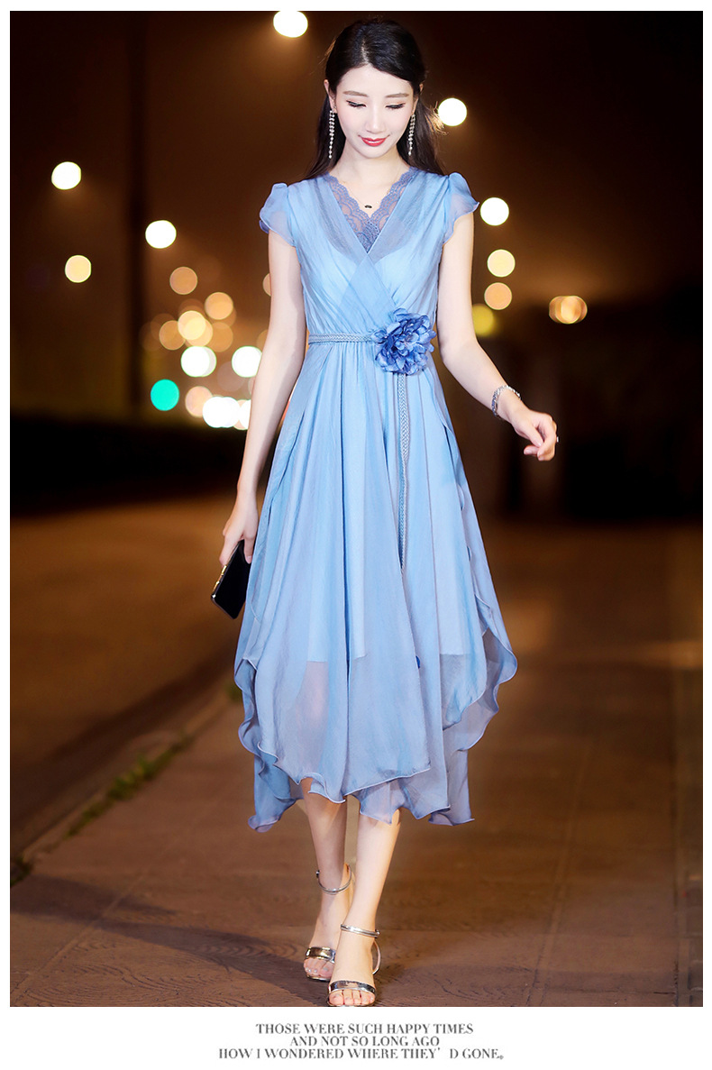 雪纺连衣裙2020夏新款仿真丝时尚百搭修身显瘦气质优雅小清新女装