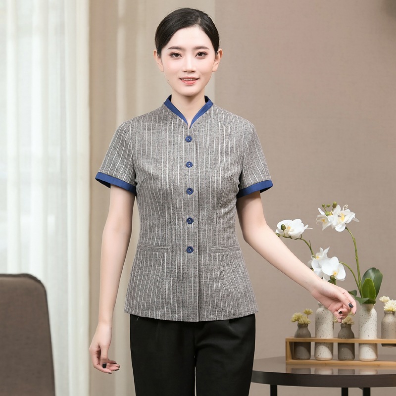 保洁工作服短袖酒店客房宾馆物业家政清洁阿姨保洁员服装条纹女夏