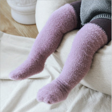 19新款婴儿长筒袜加绒加厚儿童均码过膝袜纯色堆堆袜秋冬款