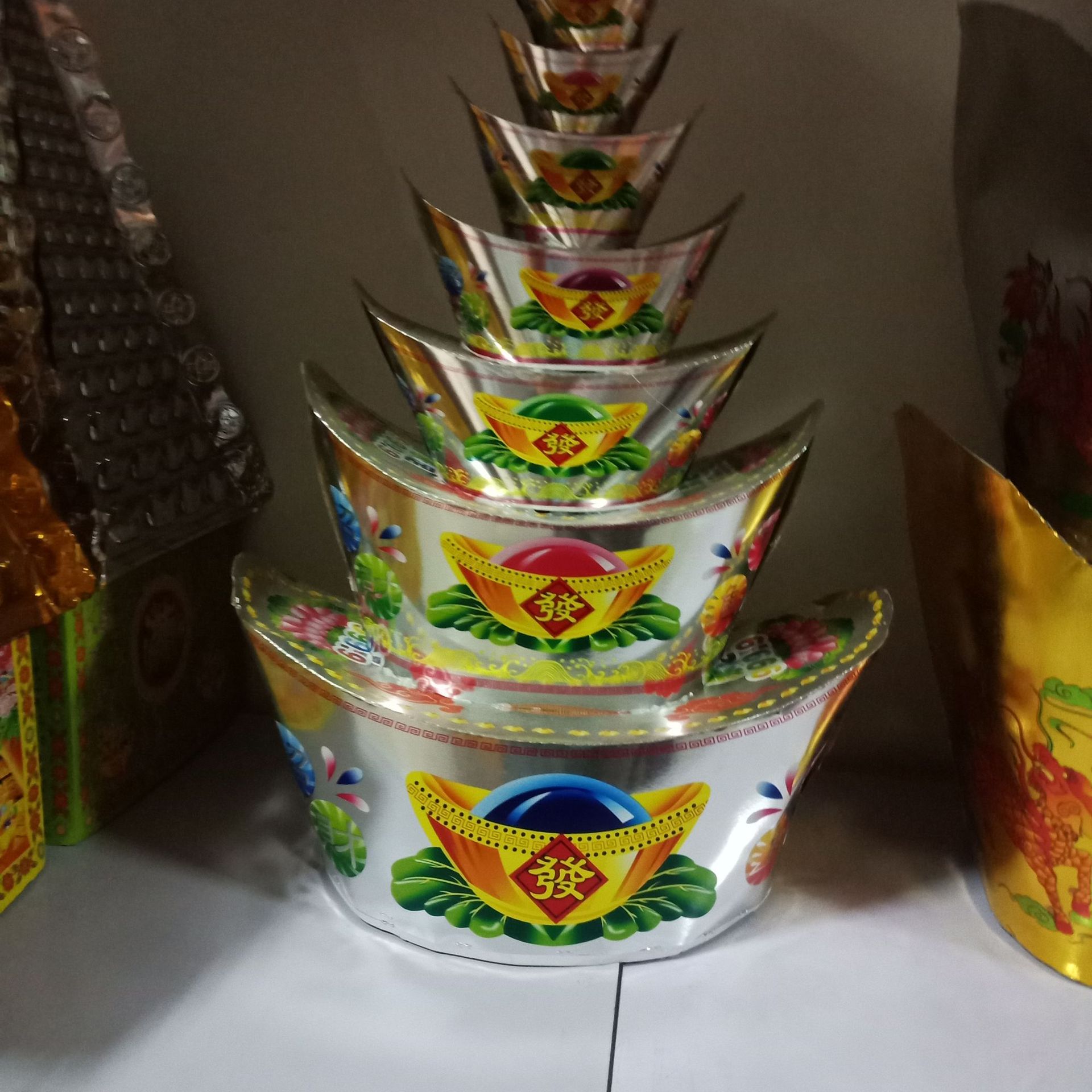 殡葬用品批发祭祀佛教银色串宝七层元宝山新款彩八层聚宝盆大元宝
