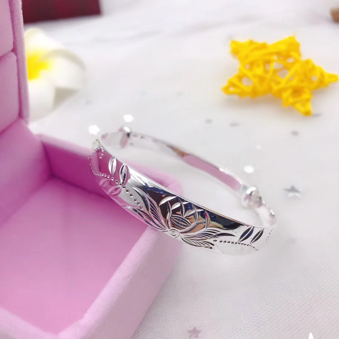 纯银999纯银手镯车花推拉龙凤花纹送妈妈老人镯子手银饰品工厂