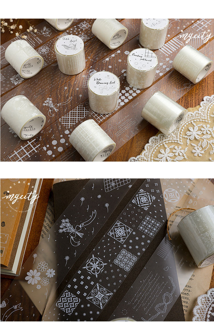 暮光之城@白描与诗pet白墨手帐胶带diy装饰素材手账胶带贴纸