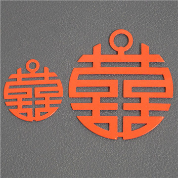 团扇喜扇 40mm圆形大红喜字 喷漆喜字花片 大红 喜字挂件