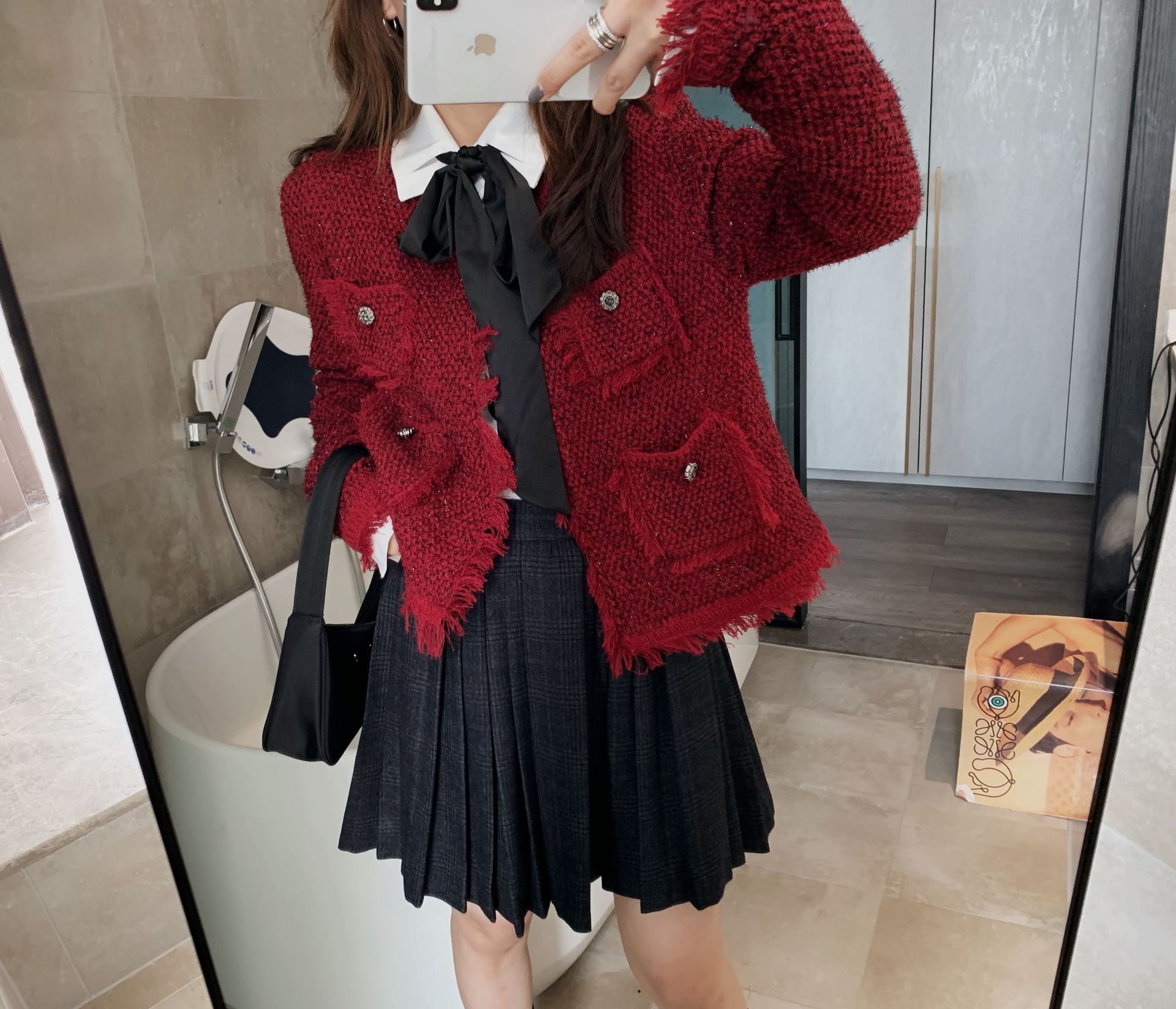t4547 短外套女2019秋冬新款小香风针织开衫复古流苏车厘子小上衣