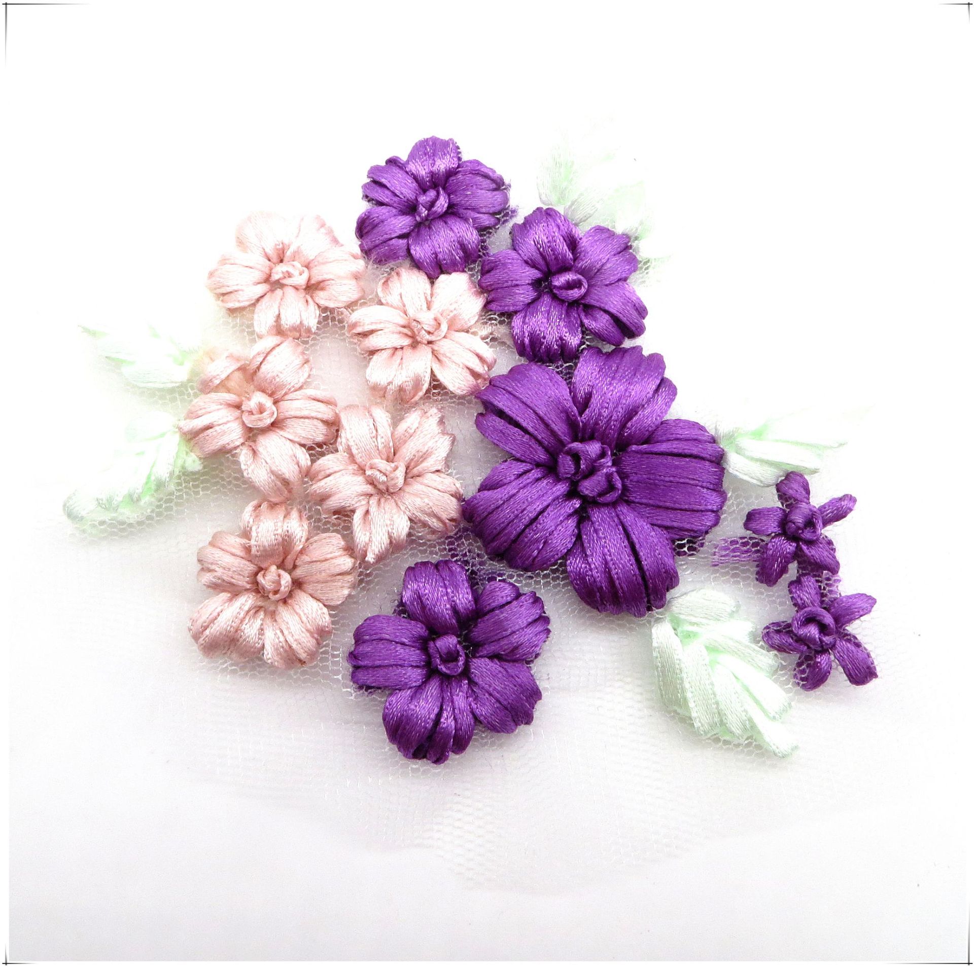 复古丝带绣手工刺绣花朵布贴衣服头饰服装装辅料手工刺绣裙立体