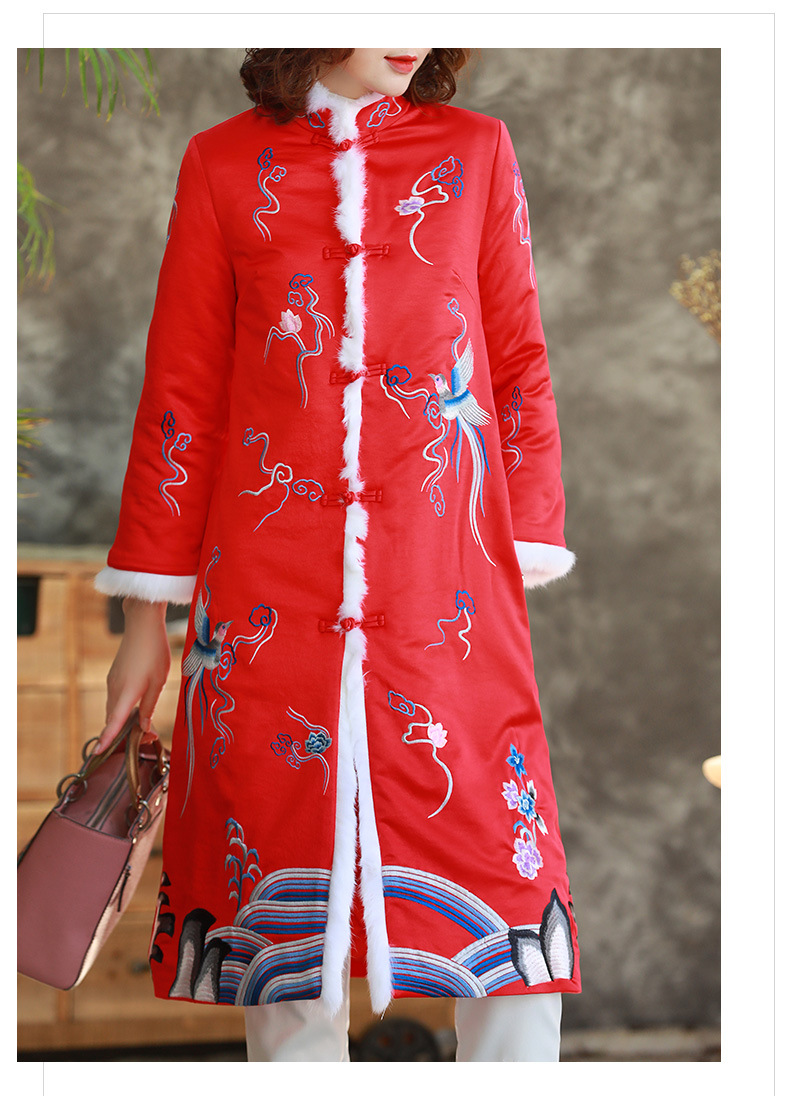 冬装重工绣花大码中长款立领仿兔毛中国风刺绣唐装外套(货号 myf99387