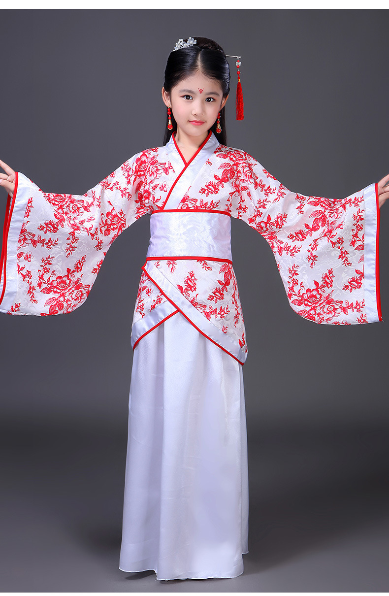儿童古装汉服正规曲裾女童古筝汉唐舞蹈演出服拍摄影写真服装新款