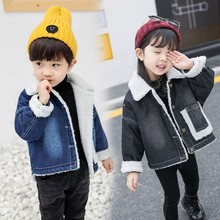 儿童羊羔毛牛仔外套男童2019冬季新款女童韩版长袖印花童装上衣潮