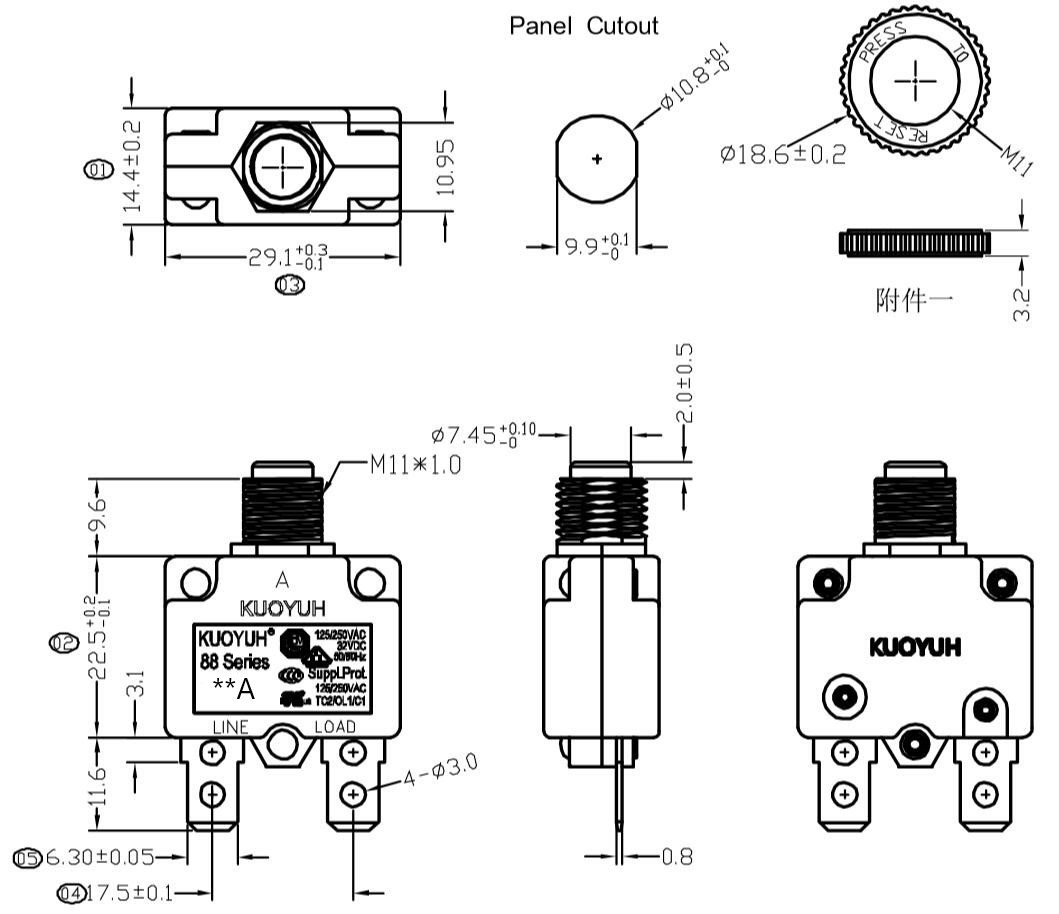 现货电源过载保护器 88-18a电流小型断路器kuoyuh过载过流保护器