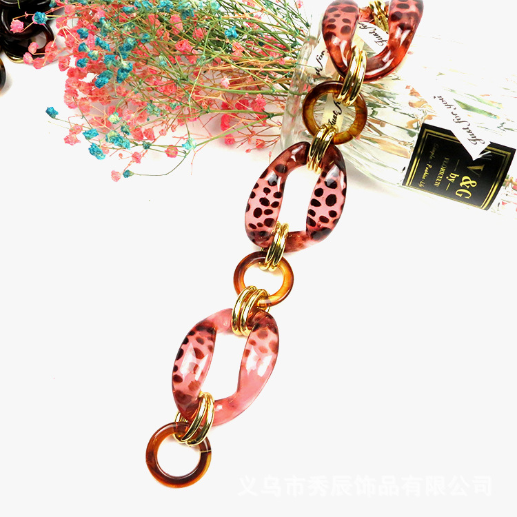 Factory Direct Sales Resin Acrylic Plastic Tortoise Shell Hawksbill Color Leopard Print Bag Chain Wrist Necklace Dual-Use Chain Accessories