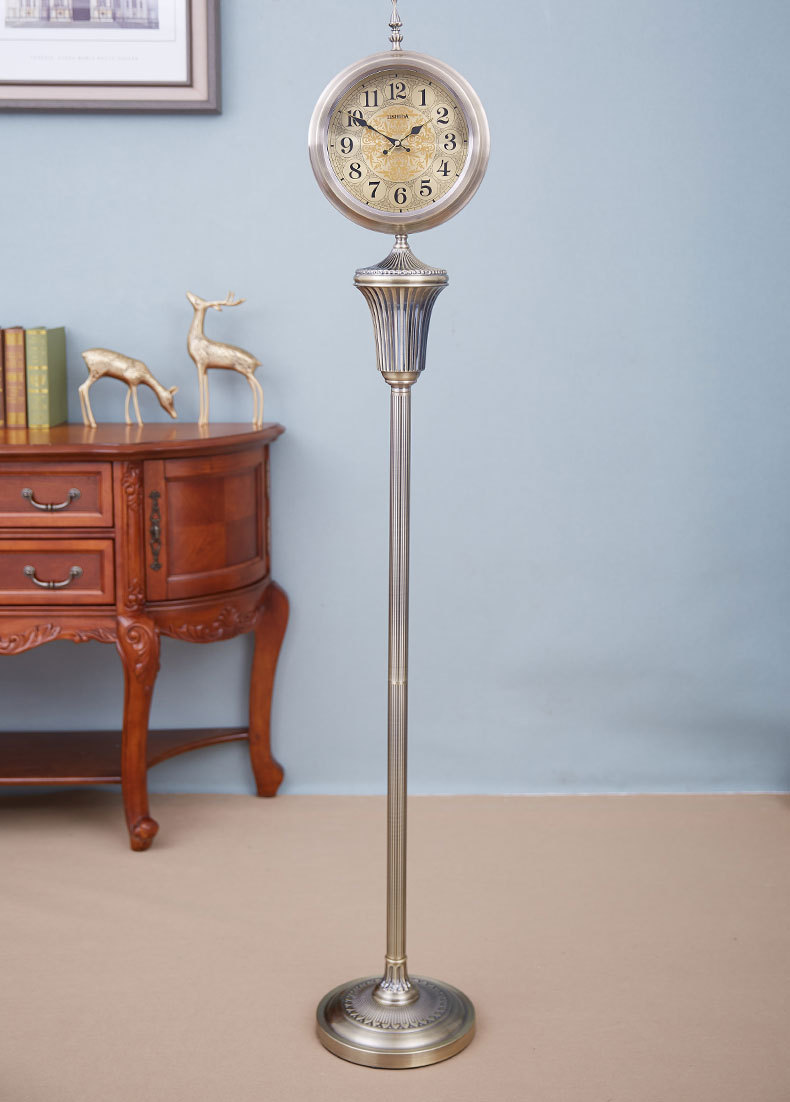 欧式个性客厅静音落地钟复古美式大气金属镀铜立式钟别墅大座钟表