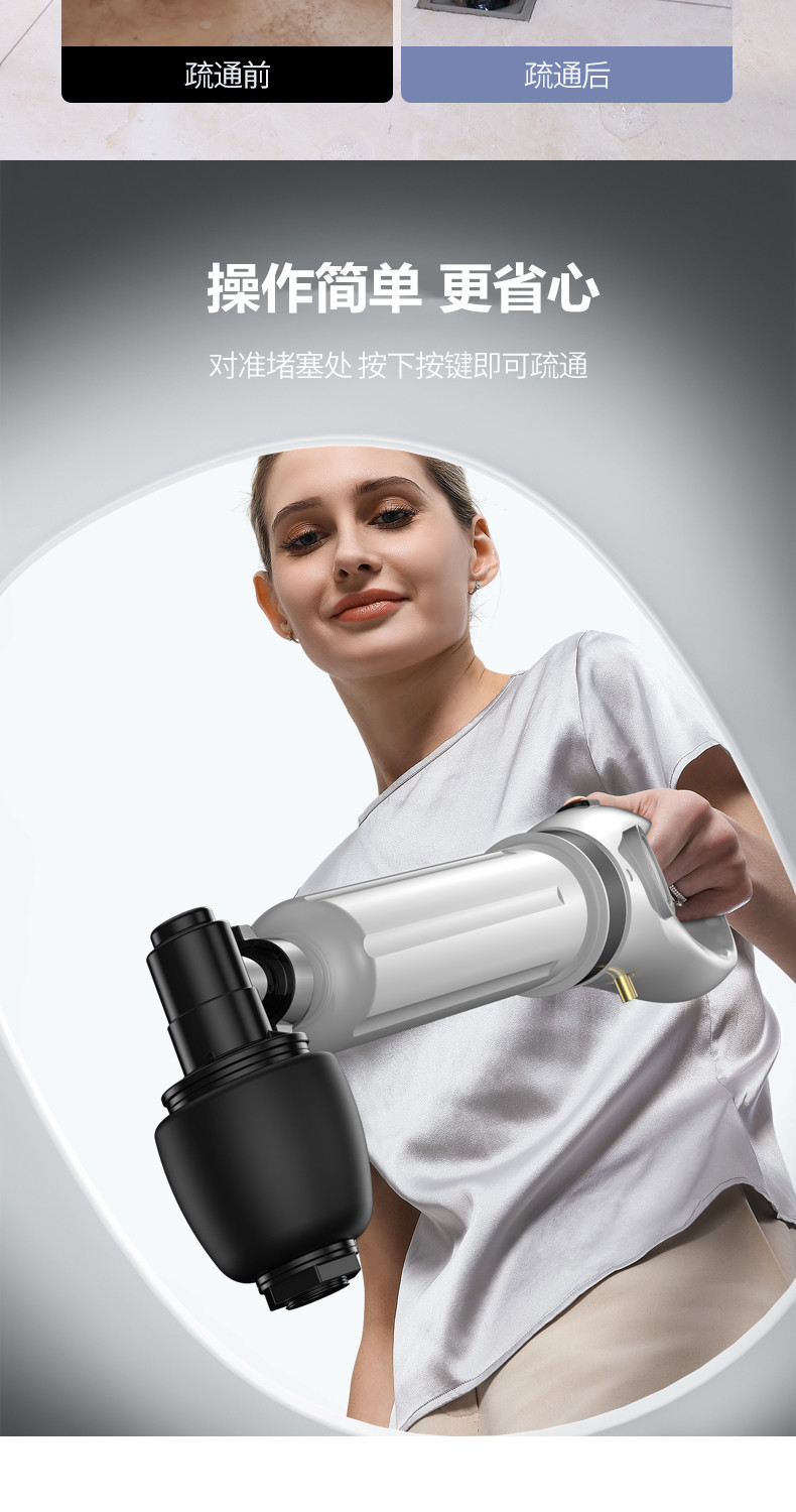 马桶管道疏通器一炮通气压式厕所下水道疏通器虎行速通高压疏通器