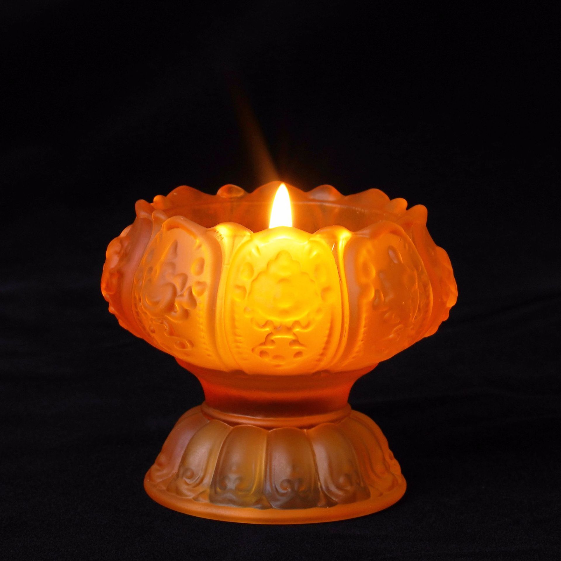 佛教用品七彩琉璃八吉祥酥油灯座 供佛油灯蜡烛座烛台摆件批发
