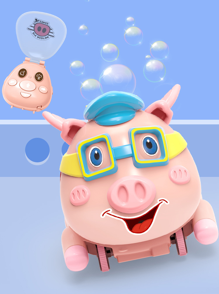 跨境抖音网红电动流星泡泡猪遥控手表全自动喷雾声光吹泡泡机玩具