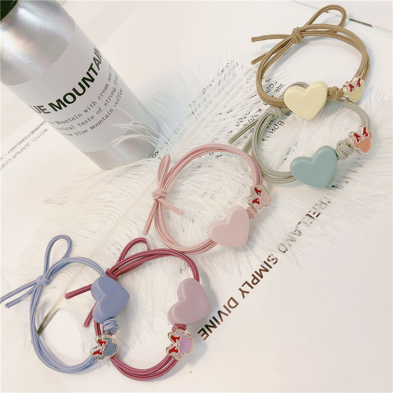 Korean Acrylic Love Rubber Band Headband Hair Accessories Ponytail Hair Rope Fresh Bowknot Hair Ring Women