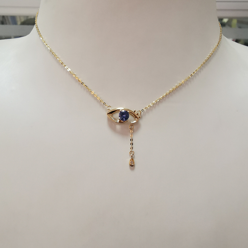 厂家直销另类异国情调饰品欧美时尚18k金镶天使之泪蓝宝石项链