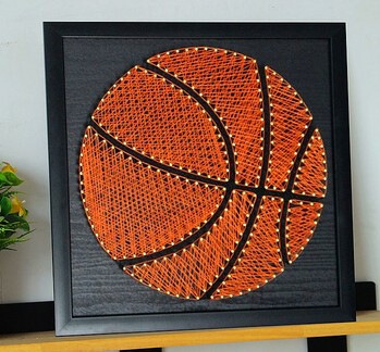 足球篮球 钉子绕线画 diy材料包或成品 学生手工课装饰画 缠绕画