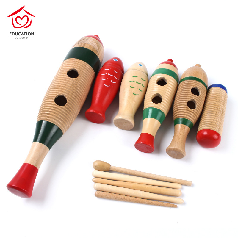 奥尔夫打击乐器幼儿园儿童音乐教具木制木鱼梆子鱼蛙直筒蛙鸣器