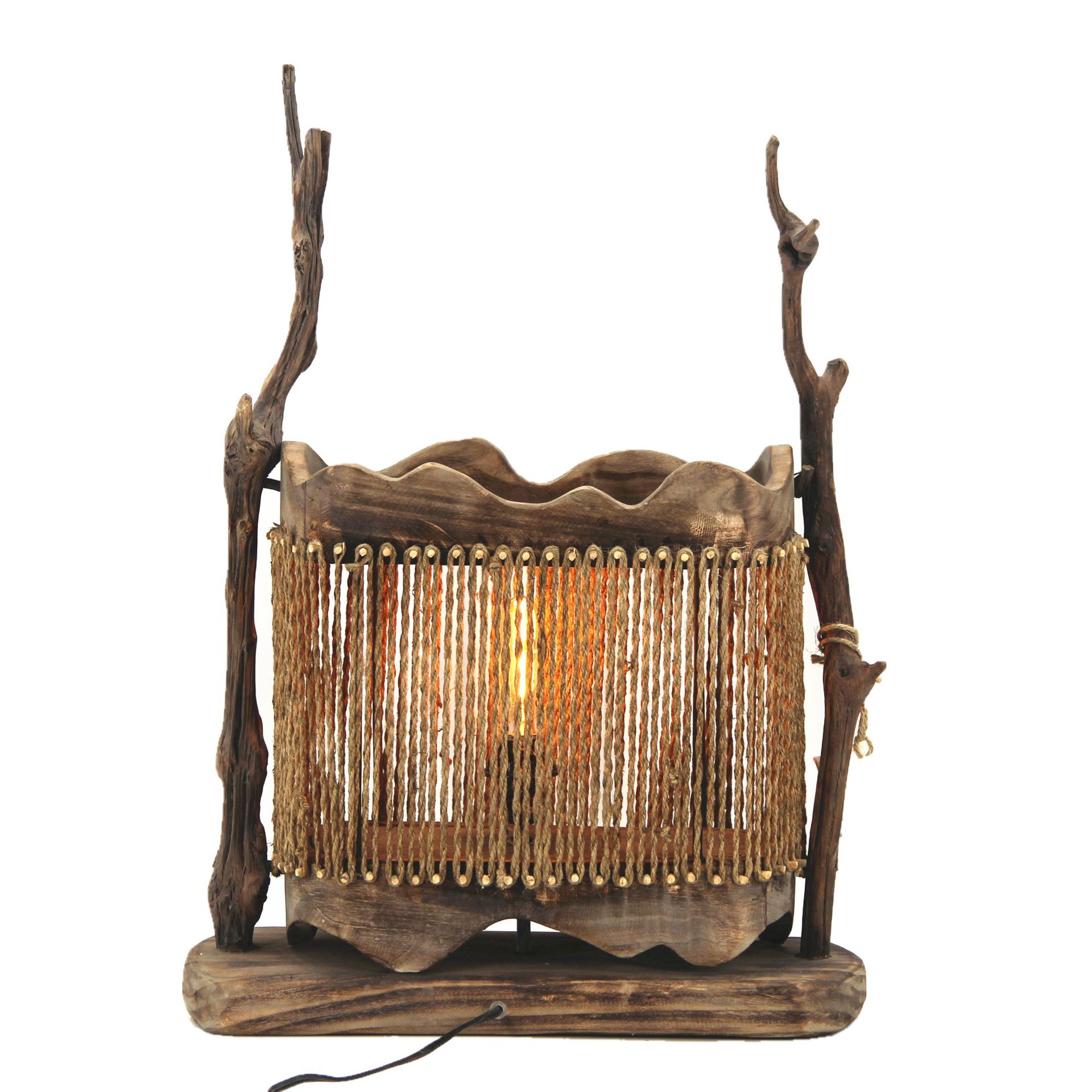 原创手工编制原木与麻绳工艺落地台灯田园温馨民宿装饰灯具