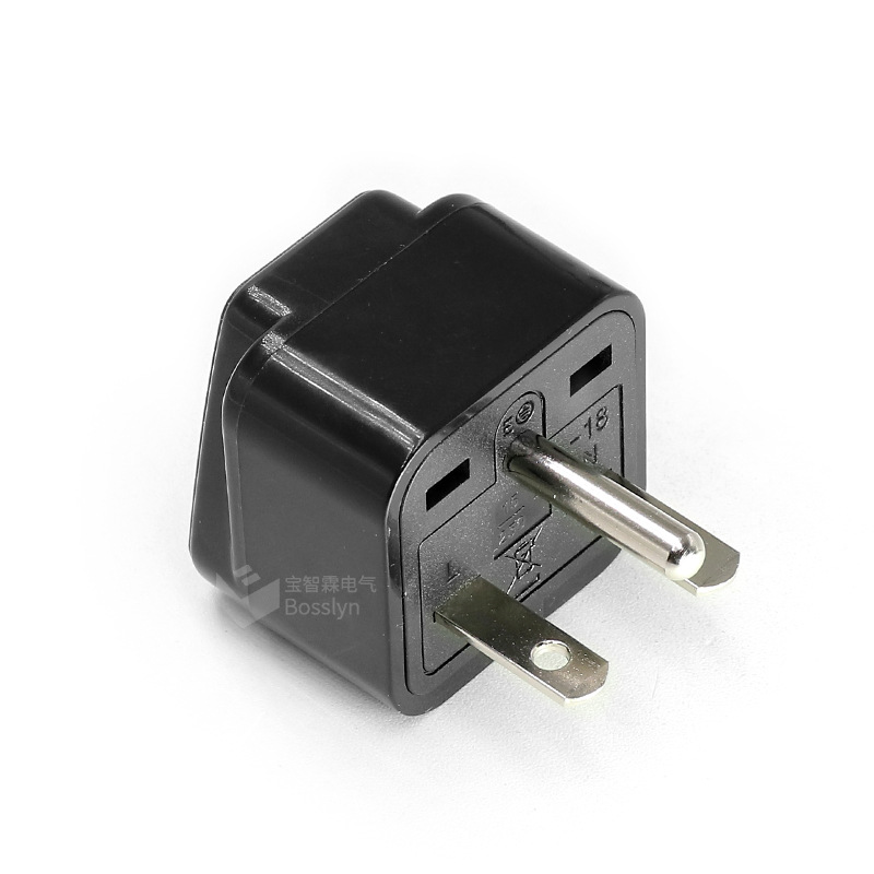 工厂直售15a美国一圆两竖插头转换头 美标插头转通用插孔