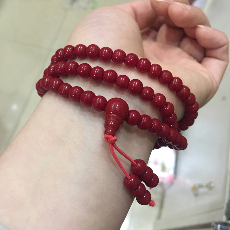 佛教喇荣佛学院红色怀业琉璃念珠红佛珠108手链手串