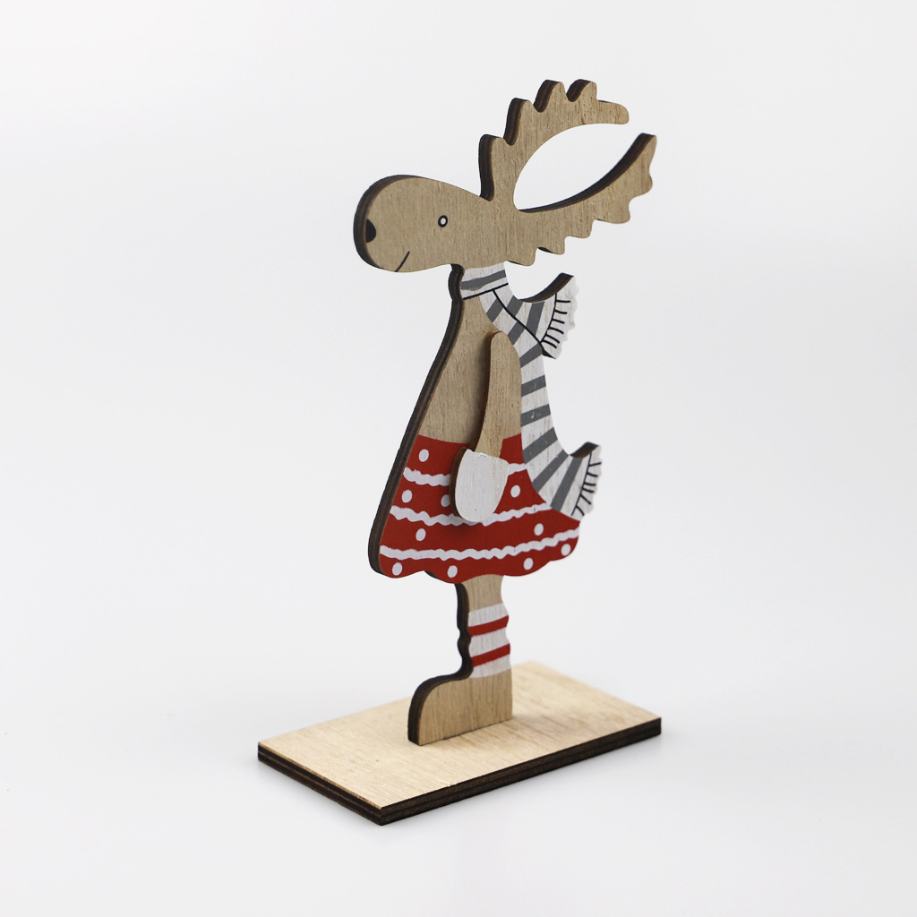 新款圣诞节装饰 木质彩绘圣诞麋鹿摆件 餐桌桌面自制拼接摆件