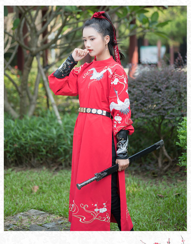 唐制圆领袍锦衣卫刺绣花汉服男装情侣装红黑配女装古装影视演出服