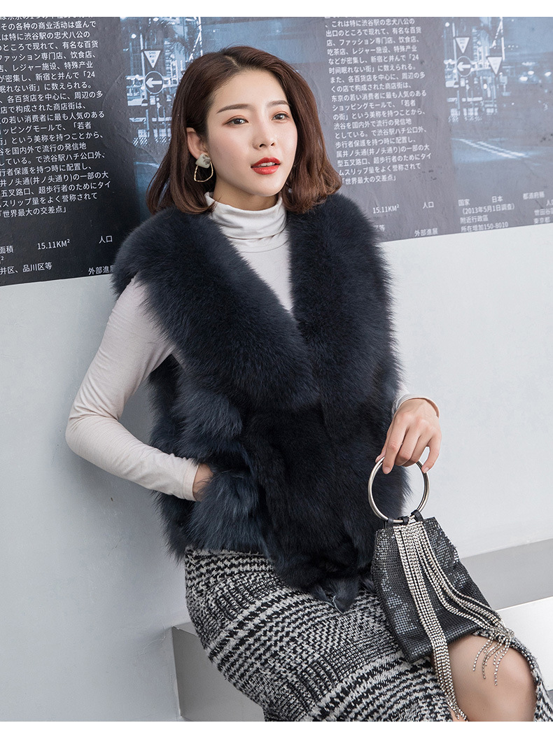 2019新款海宁真毛皮毛一体中长款背心狐狸毛皮草马甲gj-hlmj001